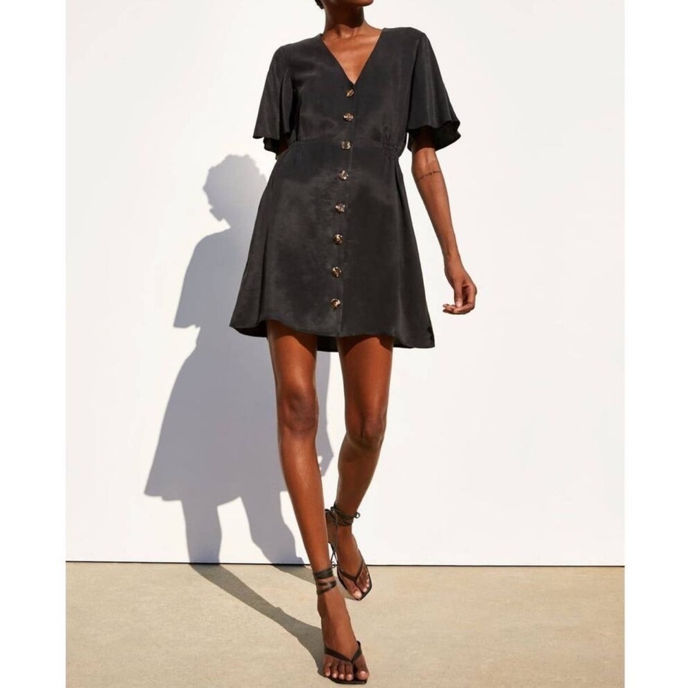Zara Fillsens Lyocell Buttoned V Neck Ruffle Sleeve Mini Dress size medium